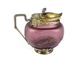 a purple vase with a gold lid on a white background