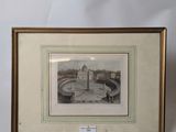 an old picture of a picture of a building in a frame