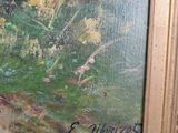 an image of a painting of a woman sitting on a bench in a park