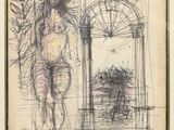 an image of a drawing of a woman standing in front of a window