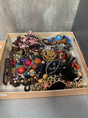 a box full of assorted jewelry on a table