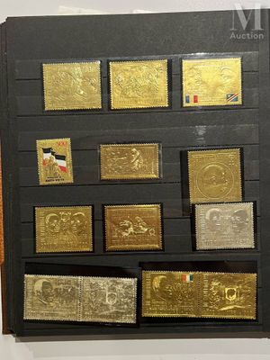 a display of gold and silver coins in a glass case
