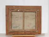 painting of a wooden frame with a window on top of a wooden stand