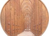 a large wooden plaque with a picture of a cathedral