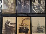several black and white photographs of a boat and a man