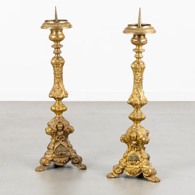 pair of antique brass candlesticks