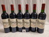 six bouteilles de vin rouge sont alignées sur une table