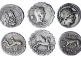 an image of a collection of ancient roman coins on a white background