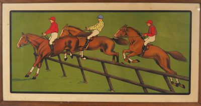 une photo d'un tableau représentant des jockeys à cheval