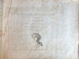 an old book with a drawing of a woman on it