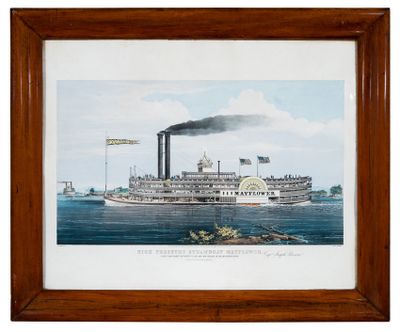 an old picture of a steamboat boat with smoke coming out of it ' s chimney