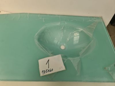 Plan vasque en verre trempé avec lavabo intégré, coloris ver…