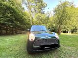 une photo d'une petite voiture noire garée dans l'herbe