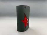 grey lighter with a red star on it sitting on a white surface