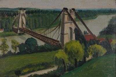 peinture d'un pont au-dessus d'une étendue d'eau
