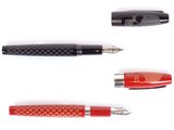 four different types of pens are lined up on a white surface