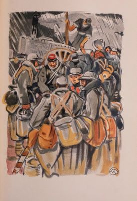 painting of a group of soldiers standing in front of a crowd of people