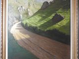 a painting of a dirt road in the middle of a field