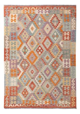 Kilim Afghan en laine couleur rouge orangé, beige 251 x 177