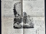 un vieux journal sur lequel figure le dessin d'un homme portant une coiffe à plumes