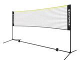 un filet de tennis monté sur un support, avec un filet noir et jaune