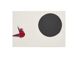 an image of a picture of a black circle and a red bird
