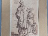 an old drawing of a man and a woman standing next to each other