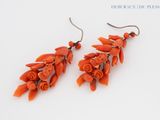 pair of orange coral earrings with silver hooks on a white background