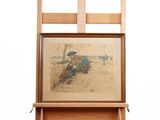 une photo d'un tableau posé sur un chevalet, sur lequel figure une image