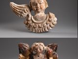 trois images représentant une statue d'une femme ailée et d'un homme coiffé d'un chapeau