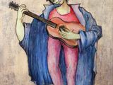 painting of a man with a guitar in his hand