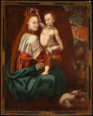 a painting of a woman holding a child in her lap