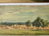two paintings of a landscape with trees and a ruler in the foreground