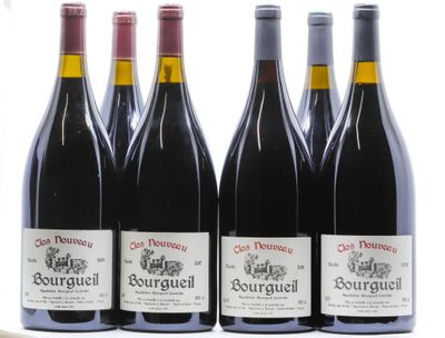 six bouteilles de vin rouge sont alignées