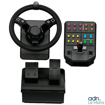 un volant et une télécommande posés sur un support
