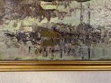 an oil painting of a landscape with trees in a gold frame