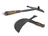 two different types of garden tools on a white surface