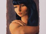 an image of a painting of a woman with long black hair