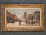 peinture d'une scène de rue avec une voiture à cheval au premier plan
