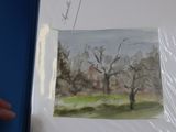 une photo d'une aquarelle représentant un arbre dans un champ