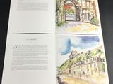 two pages of a book with watercolor drawings on them