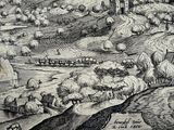 a drawing of a landscape with a castle in the distance
