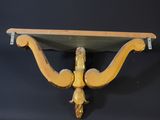 an image of a wooden shelf with a bird on it