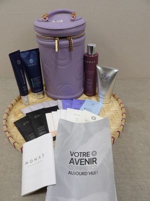 a basket with a lot of cosmetic items on it