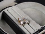 une paire de boucles d'oreilles dans un écrin posé sur une table