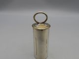 a silver metal container with a ring on top of it