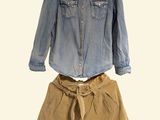 denim shirt and khaki shorts set