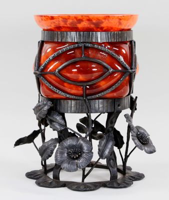 MULLER ou DAUM, grande COUPE en verre marmoréen pulvérisé à …