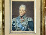 painting of a portrait of a man in a military uniform in a gold frame