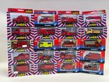 a lot of red and yellow toy cars in a display case